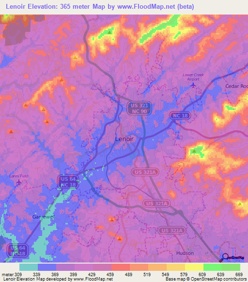 Lenoir,US Elevation Map