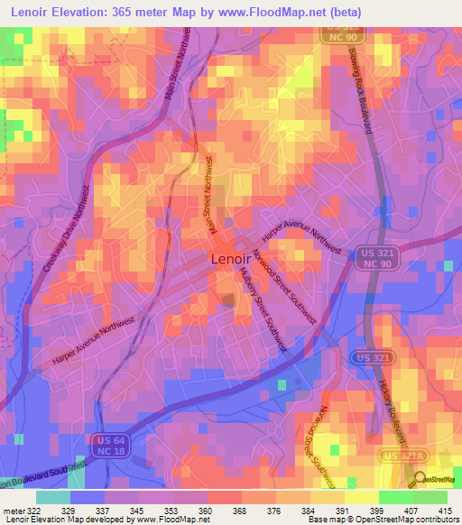 Lenoir,US Elevation Map