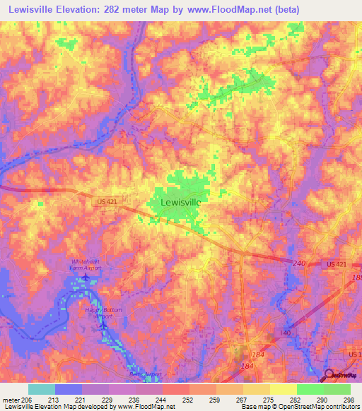 Lewisville,US Elevation Map