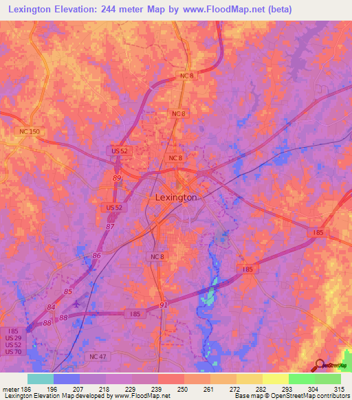 Lexington,US Elevation Map