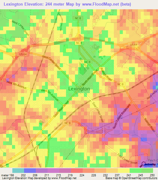 Lexington,US Elevation Map