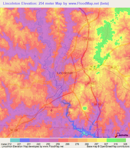 Lincolnton,US Elevation Map