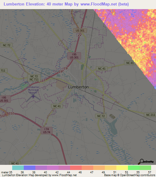 Lumberton,US Elevation Map