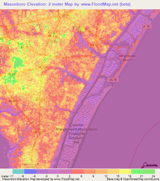 Masonboro,US Elevation Map