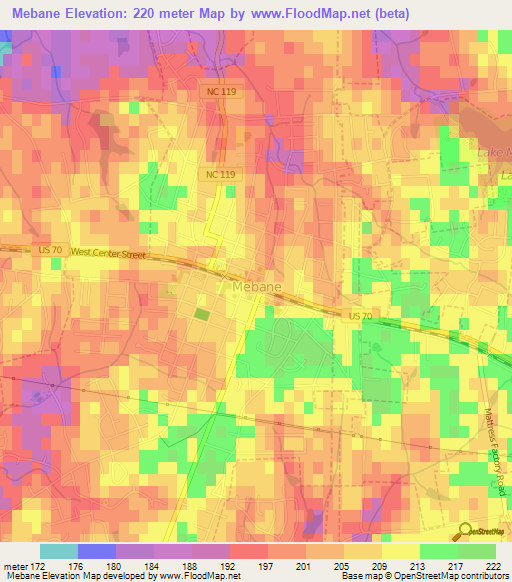 Mebane,US Elevation Map