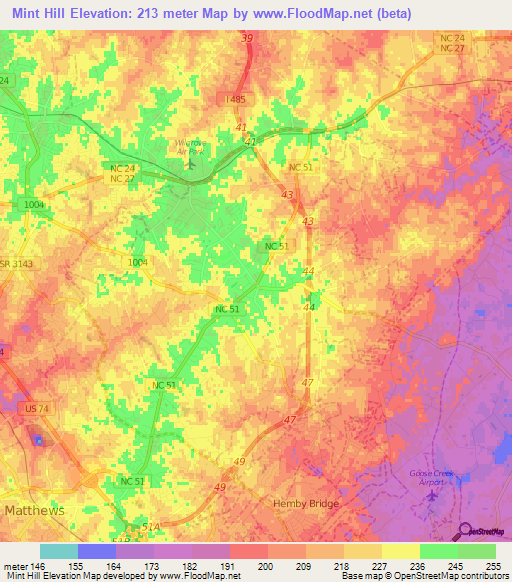 Mint Hill,US Elevation Map