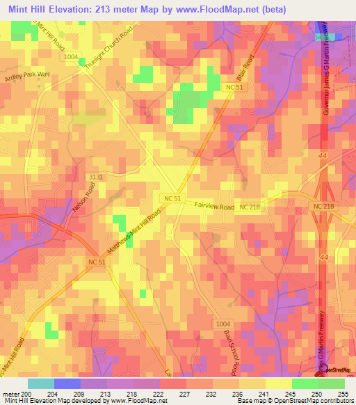 Mint Hill,US Elevation Map