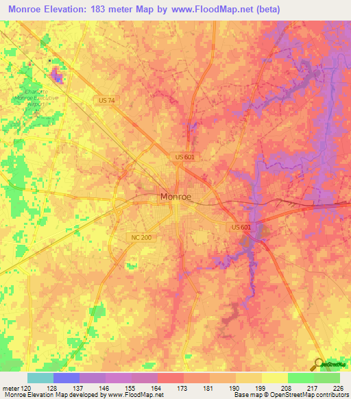 Monroe,US Elevation Map