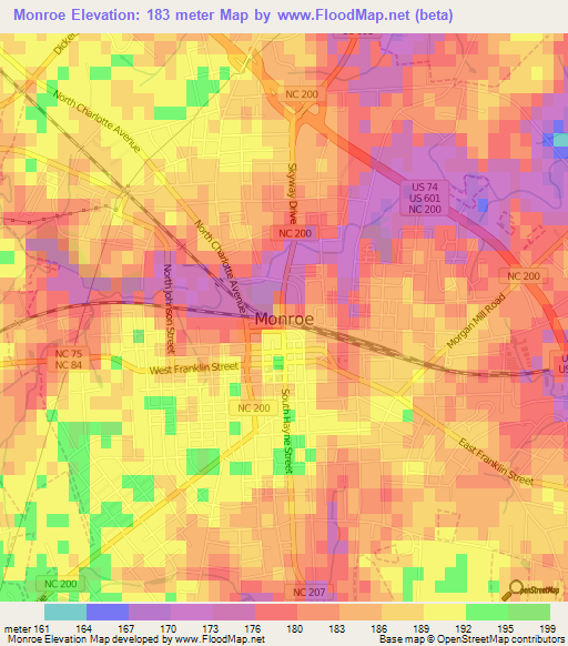 Monroe,US Elevation Map