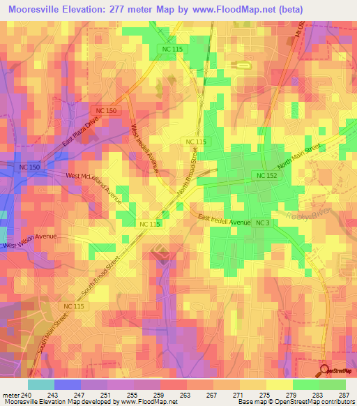 Mooresville,US Elevation Map