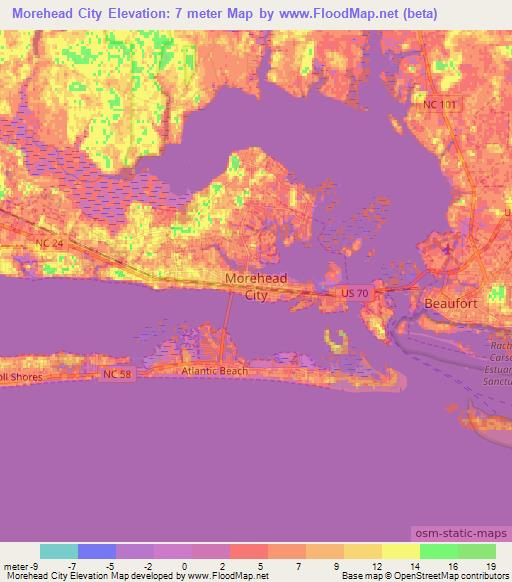 Morehead City,US Elevation Map