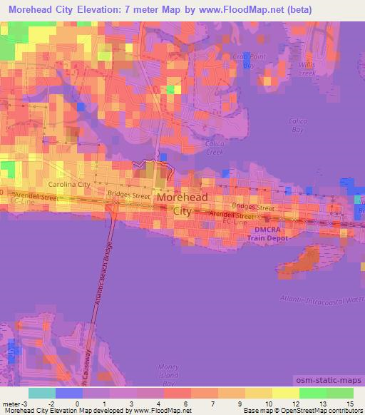 Morehead City,US Elevation Map