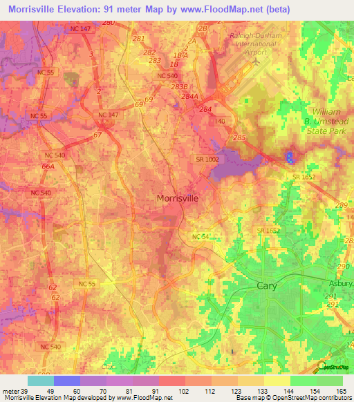 Morrisville,US Elevation Map