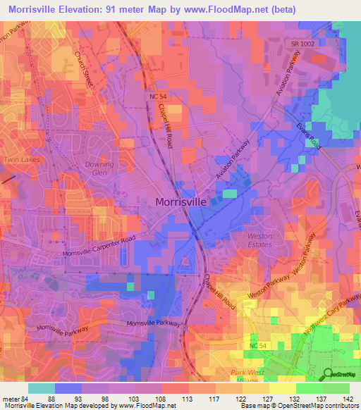 Morrisville,US Elevation Map