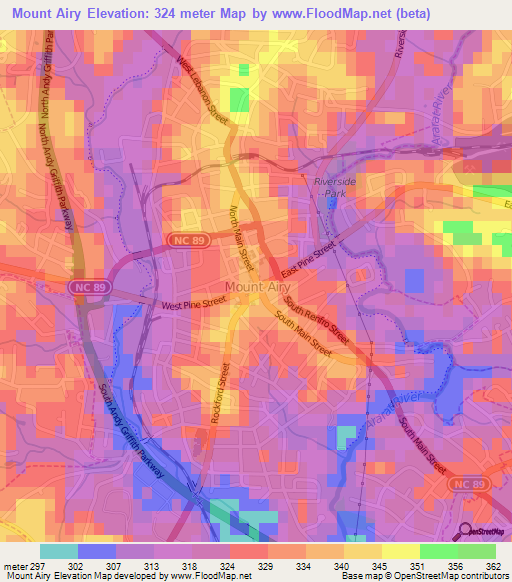 Mount Airy,US Elevation Map