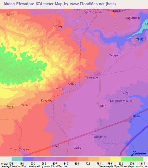 Akdag,Turkey Elevation Map