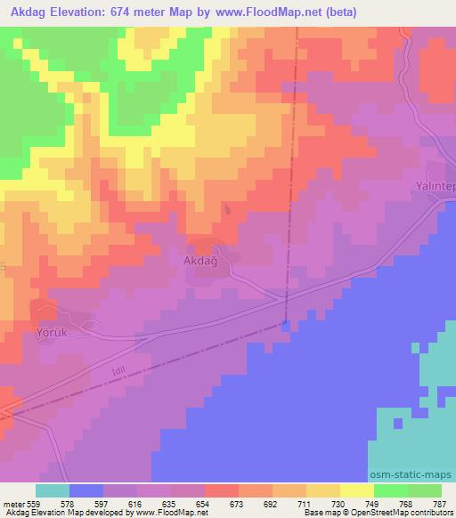 Akdag,Turkey Elevation Map