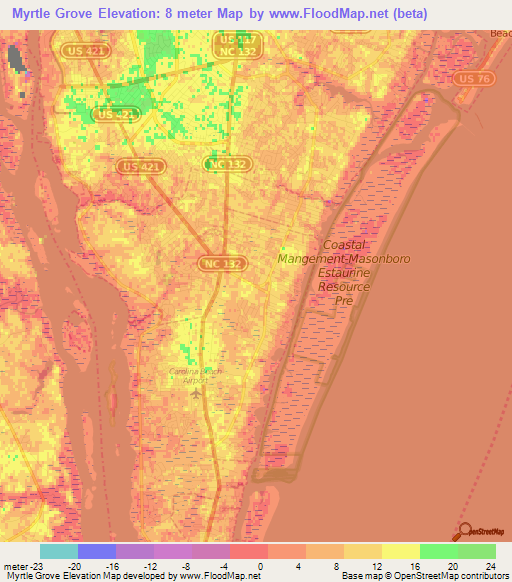 Myrtle Grove,US Elevation Map