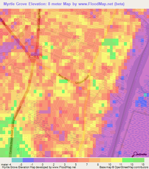 Myrtle Grove,US Elevation Map