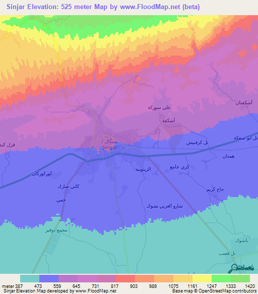 Sinjar,Iraq Elevation Map