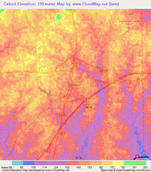 Oxford,US Elevation Map