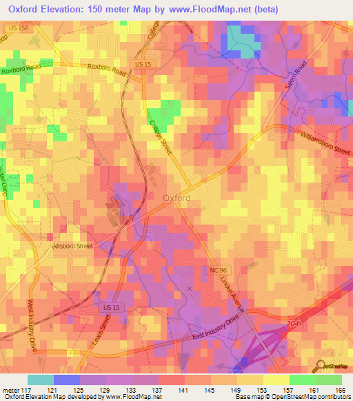 Oxford,US Elevation Map