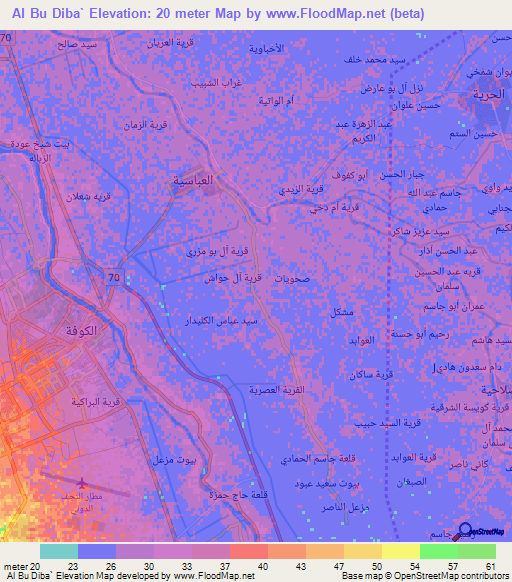 Al Bu Diba`,Iraq Elevation Map