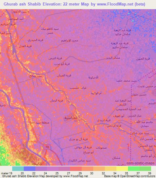 Ghurab ash Shabib,Iraq Elevation Map