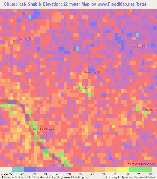 Ghurab ash Shabib,Iraq Elevation Map