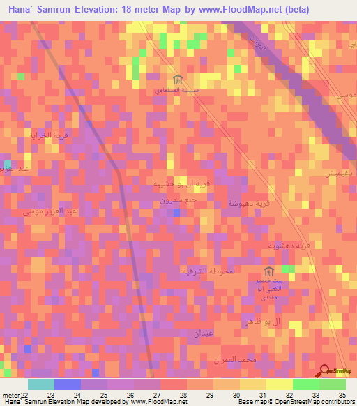 Hana` Samrun,Iraq Elevation Map