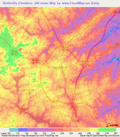 Reidsville,US Elevation Map