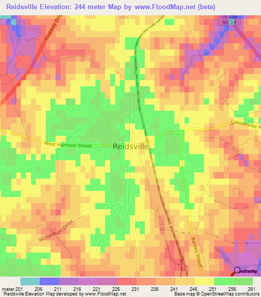 Reidsville,US Elevation Map