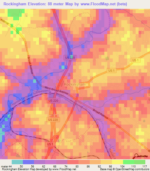 Rockingham,US Elevation Map