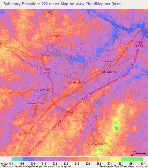 Salisbury,US Elevation Map