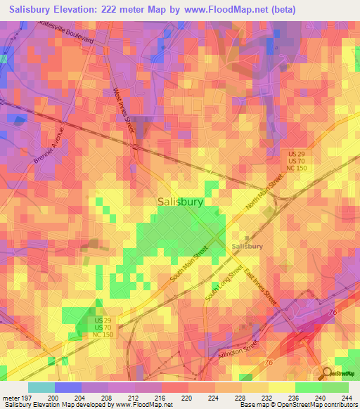 Salisbury,US Elevation Map