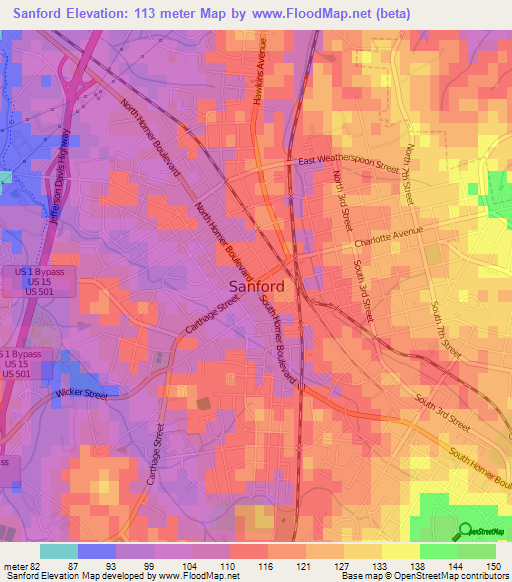 Sanford,US Elevation Map