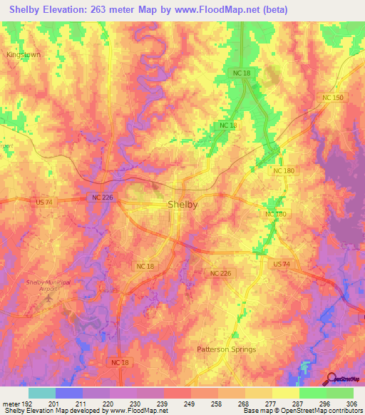 Shelby,US Elevation Map