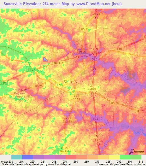 Statesville,US Elevation Map