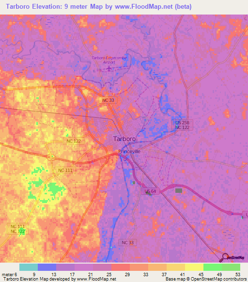 Tarboro,US Elevation Map