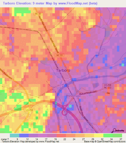 Tarboro,US Elevation Map