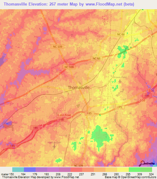 Thomasville,US Elevation Map