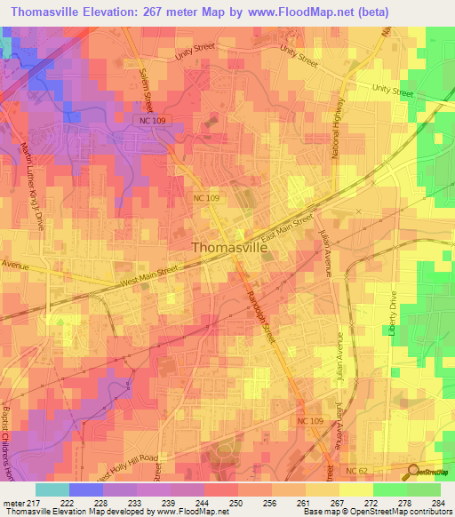 Thomasville,US Elevation Map