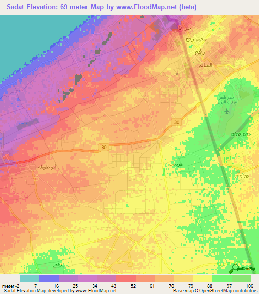 Sadat,Egypt Elevation Map