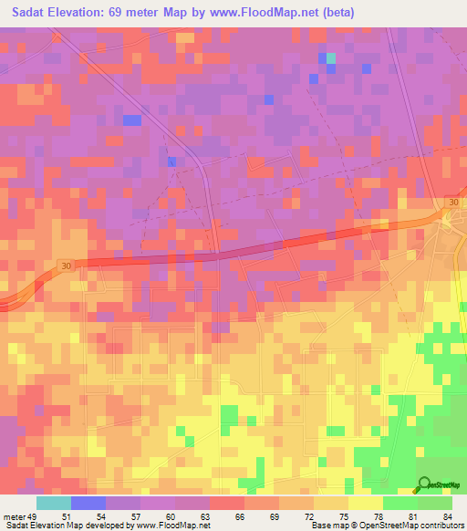 Sadat,Egypt Elevation Map