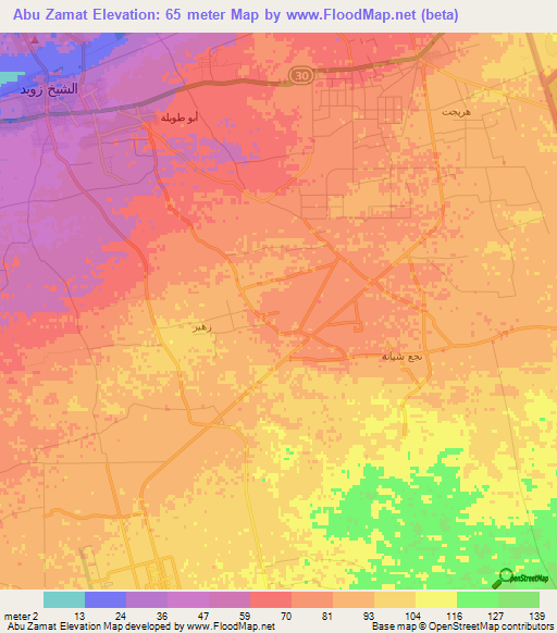 Abu Zamat,Egypt Elevation Map