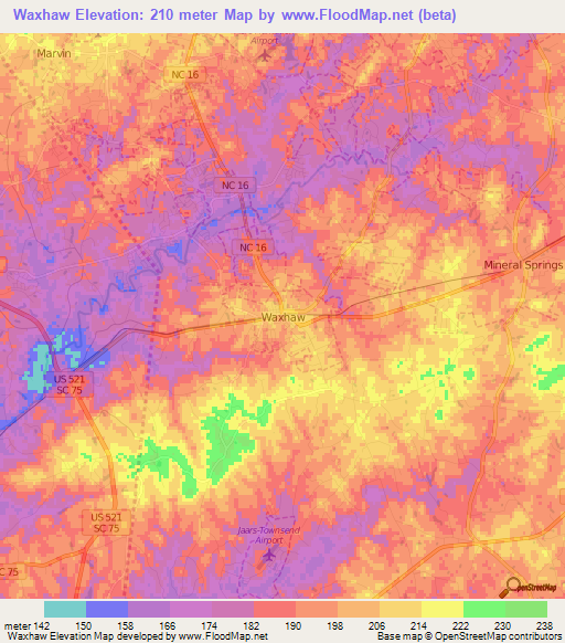 Waxhaw,US Elevation Map