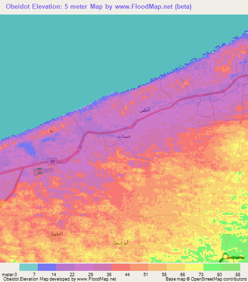 Obeidot,Egypt Elevation Map