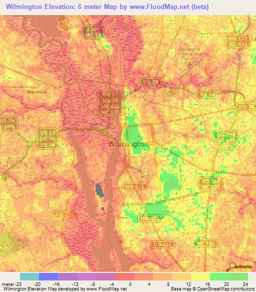 Wilmington,US Elevation Map