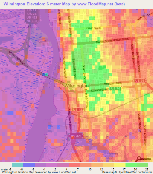 Wilmington,US Elevation Map