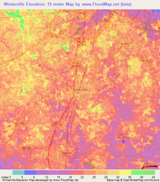 Winterville,US Elevation Map